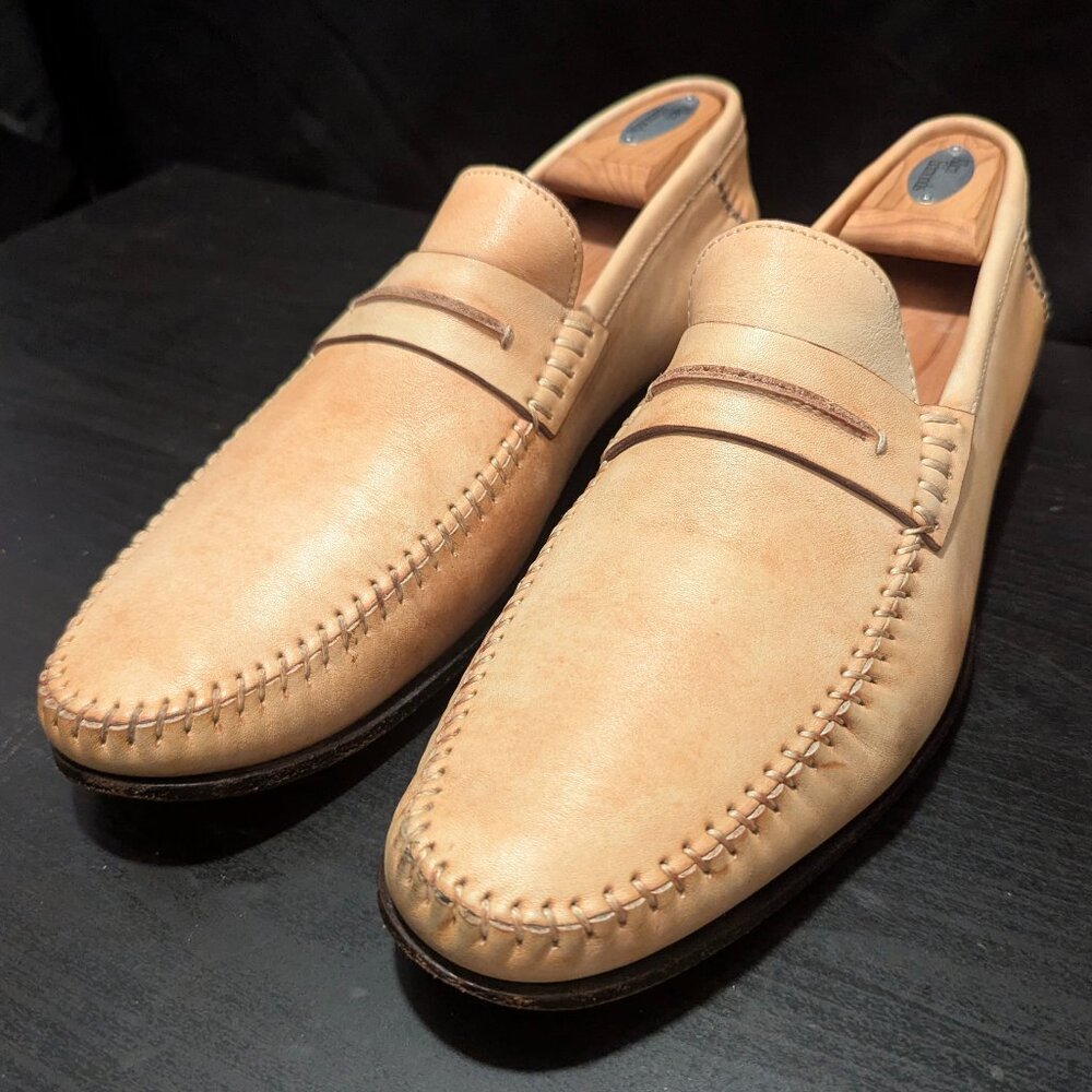 MENS SANTONI BIEGE PENNY LOAFERS CASUAL DRESS SLIP ON LEATHER SHOES 10 D